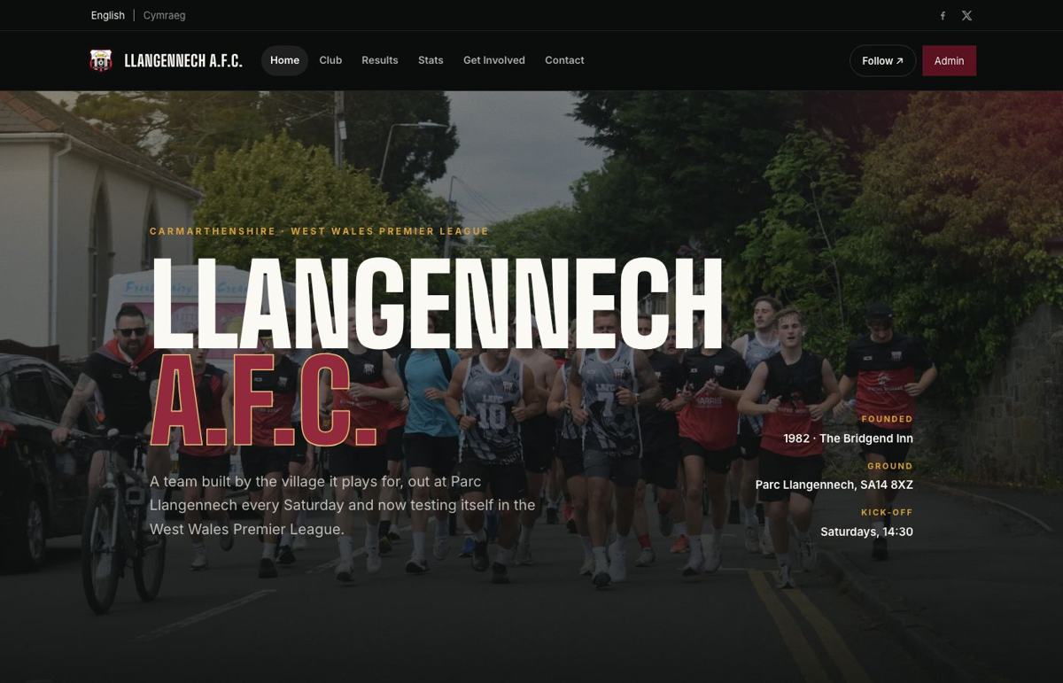Llangennech A.F.C. website homepage, a grassroots football club, carmarthenshire website by Wales Web Design